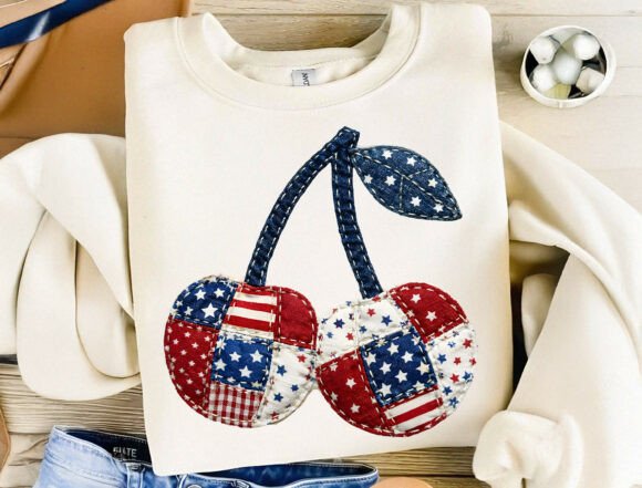 4th of July Cherry Patchwork Design: A Sweet Patriotic Asset