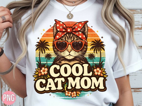 Cool Cat Mom Retro Sunset Design: A Modern Creative Asset