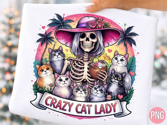 Crazy Cat Lady Skeleton Design PNG: A Whimsical Graphic Asset
