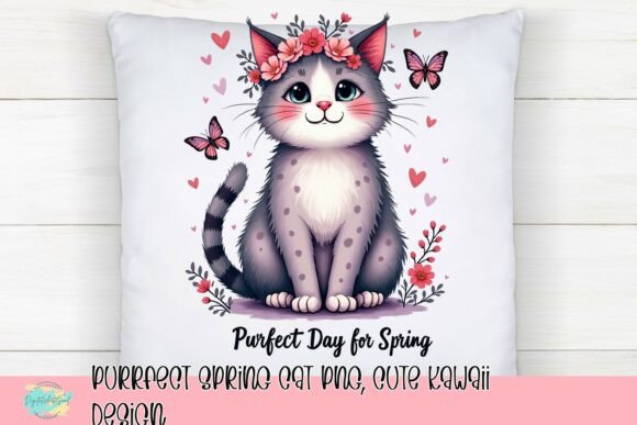 Purrfect Spring Cat PNG: A Cute Kawaii Design Asset