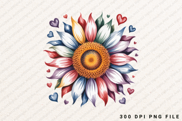Sunflower & Rainbow Floral PNG: Vibrant Sublimation Design